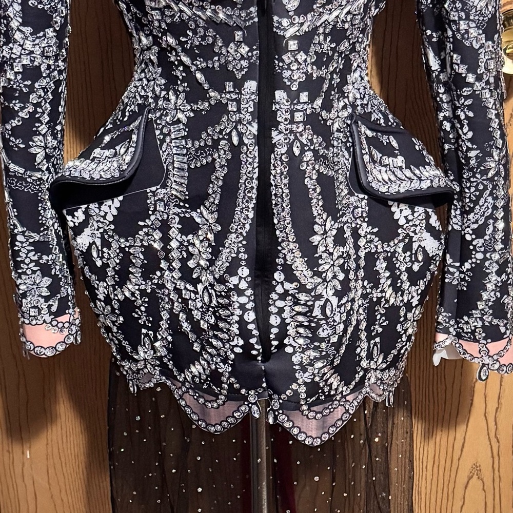 Elegant Black and White Embellished Dress